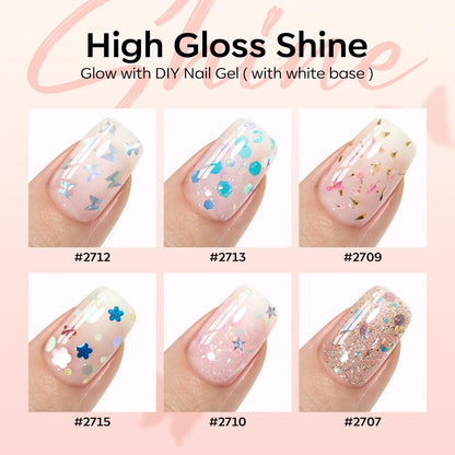 Modelones Gel Nail Polish Set (6 Colors) with Dried Flower Ornaments | Soak-Off LED Gel