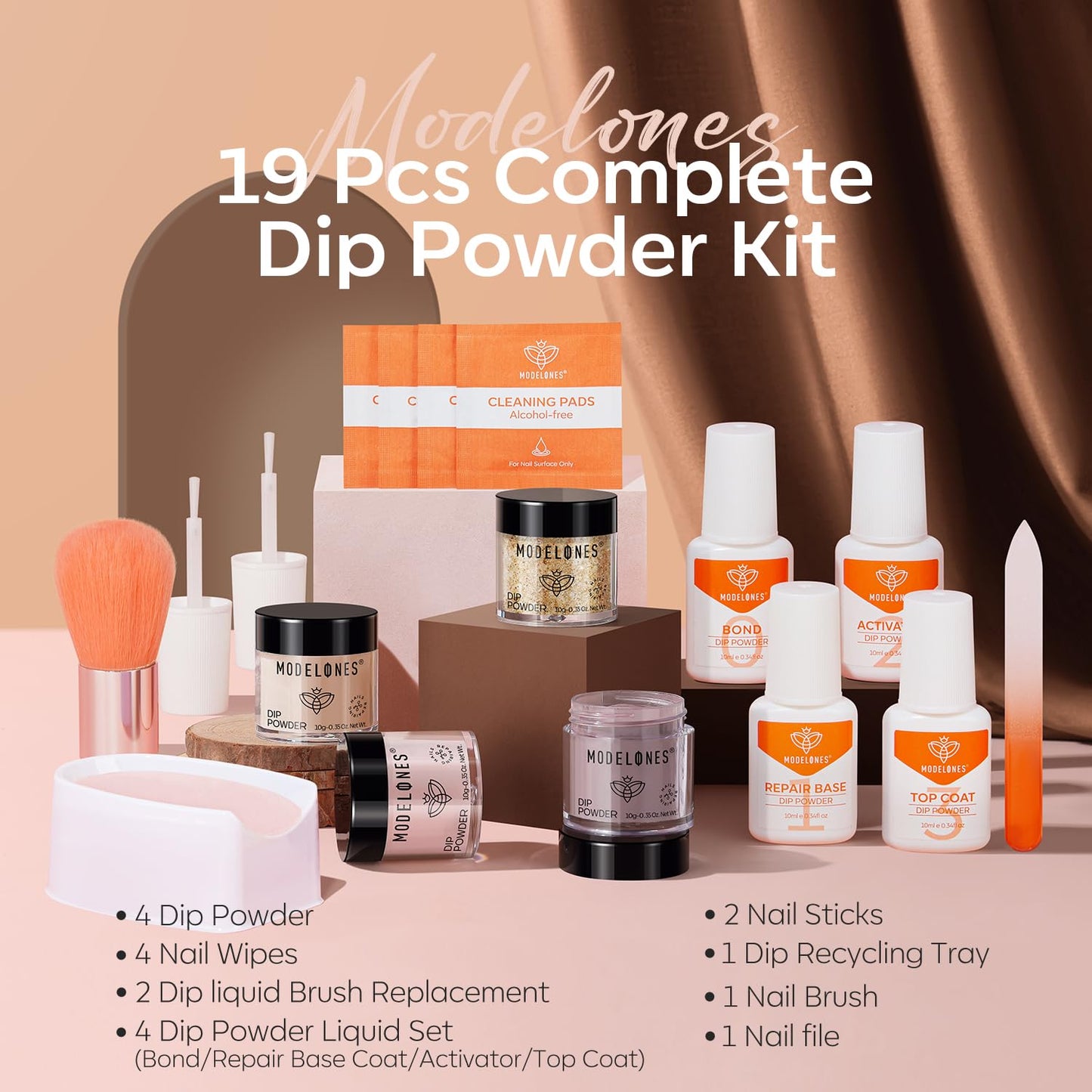 Modelones Nude Dip Powder Nail Kit — 4 Colors, No Lamp Needed, Complete DIY French Nail Starter Set
