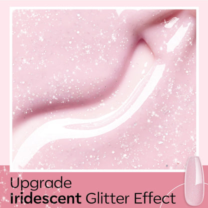 Modelones Builder Nail Gel – 8-in-1 Nude Pink Glitter with Rainbow Iridescent Shine