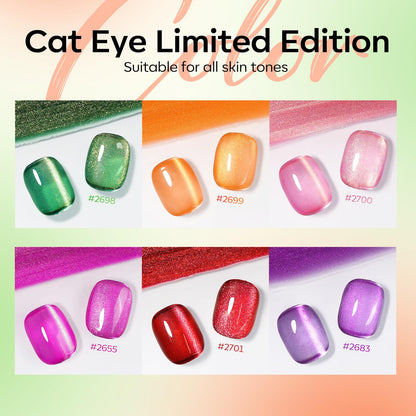Modelones Cat Eye Gel Nail Polish Set – 6 Colors, 9D Magnetic Glitter, 7ml Each