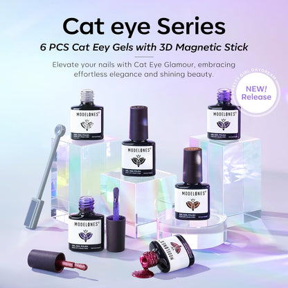 Modelones Cat Eye Gel Nail Polish Set — 6 Winter Colors + Magnetic Stick