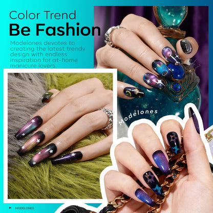 modelones Gel Nail Polish Set 6 Colors – Rainbow Cat Eye Magnetic Gel Polish with Soak-Off LED