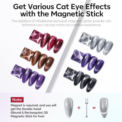 Modelones Cat Eye Gel Nail Polish Set — 6 Winter Colors + Magnetic Stick