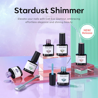 Modelones Cat Eye Gel Nail Polish Set – 6 Colors, Magnetic 9D Glitter, Soak-Off, LED Nail Art