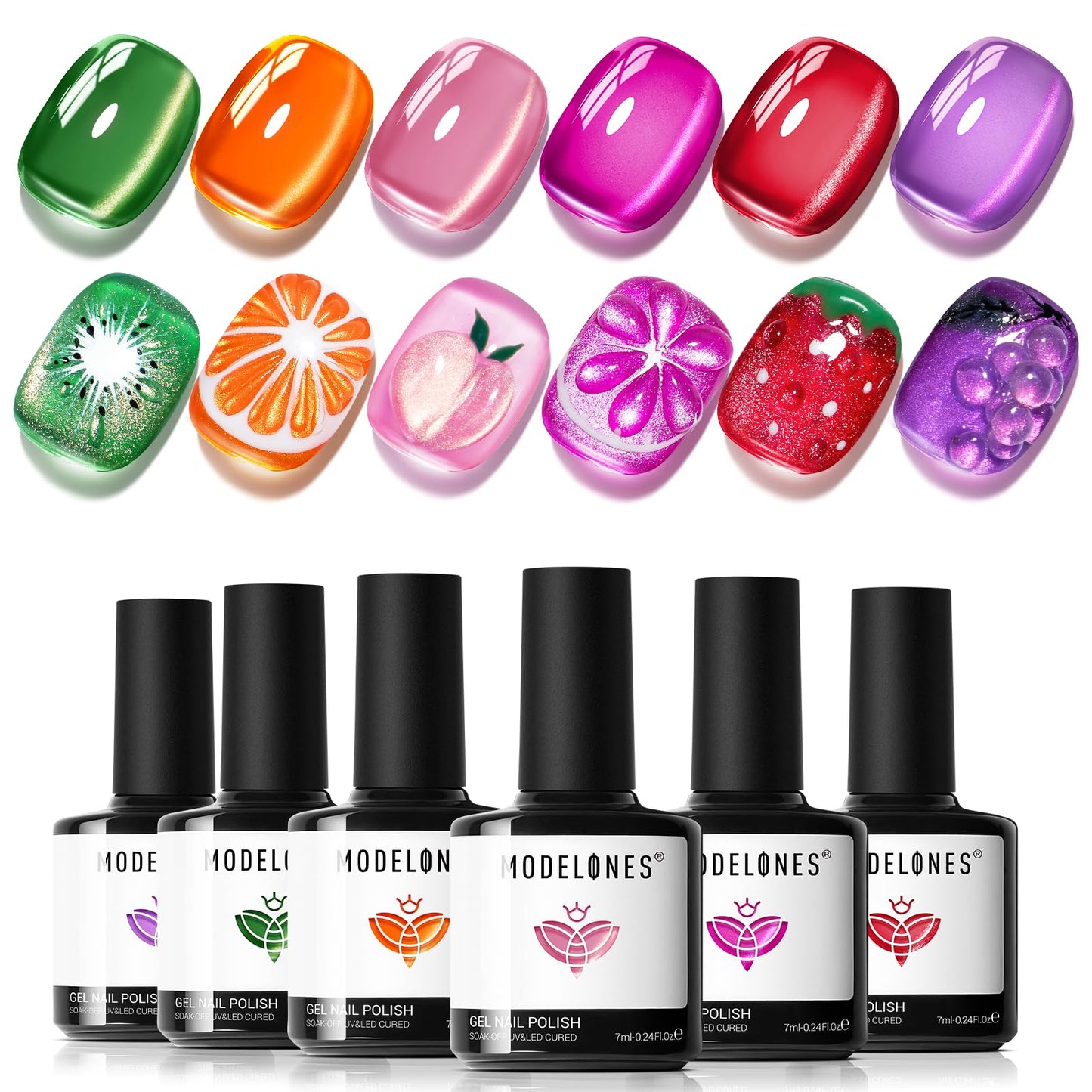 Modelones Cat Eye Gel Nail Polish Set – 6 Colors, 9D Magnetic Glitter, 7ml Each