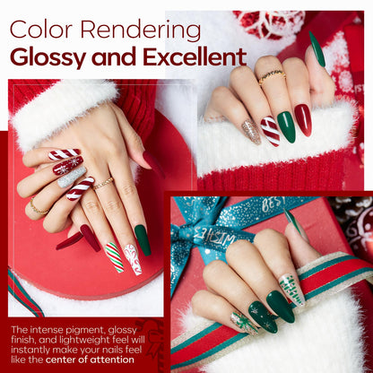 Modelones Christmas Dip Powder Nail Kit – 4 Color Red Green Gold Glitter Starter Set for DIY Home Manicure