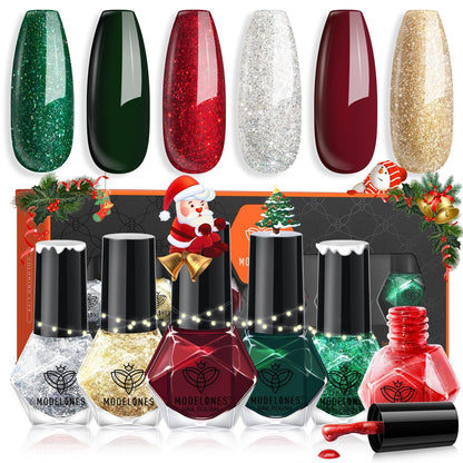 Modelones Christmas Nail Polish Set – 6 Colors Quick-Dry Mini Kit
