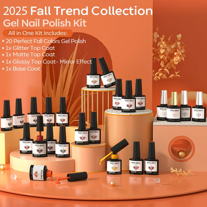 Modelones 20 Colors Gel Nail Polish Kit – Fall/Winter Set with Glitter, Glossy & Matte Top Coats, No-Wipe Base, DIY Manicure at Home