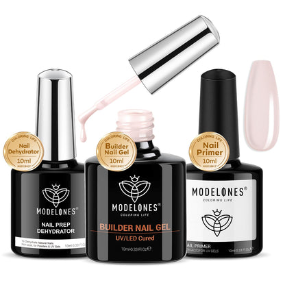 Modelones Nail Dehydrator & Primer with Builder Gel — 3-Piece Thickening Kit (10ml each)