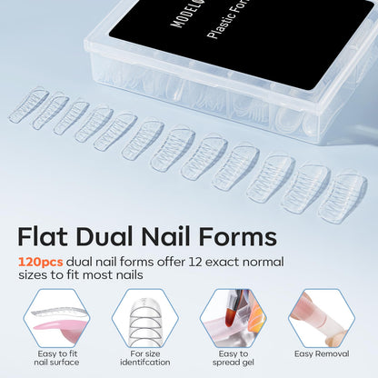 Modelones Slip Solution for Poly Gel – 2.8oz Anti-Stick Liquid with 120 Dual Nail Forms Kit