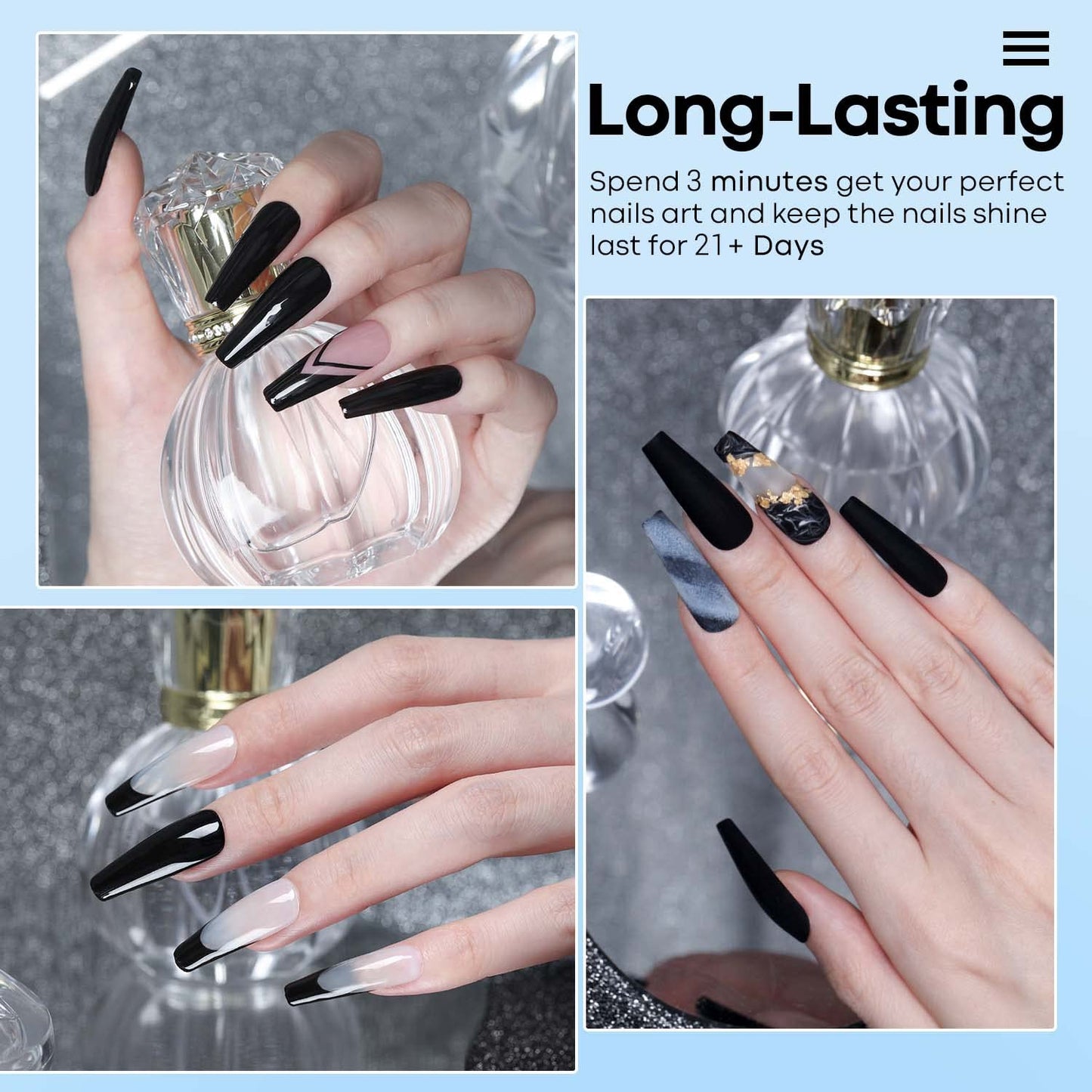 Modelones Dip Powder Black – 1 oz Nail Dipping Powder for Long-Lasting Nails (No Lamp Needed)