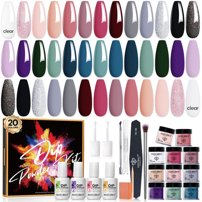 Modelones Dip Powder Nail Kit Starter — 20 Colors, Base, Top & Activator
