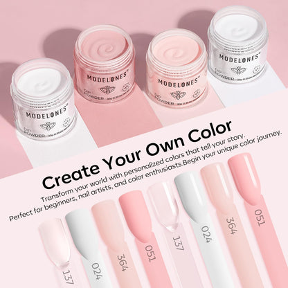 Modelones Dip Powder Nail Kit – 4 Colors + Liquid Set, No Lamp Needed, DIY French Manicure