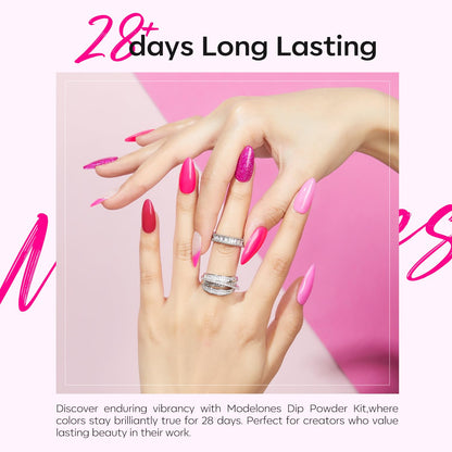 Modelones Dip Powder Nail Kit — 4 Colors Hot Pink, Red, Rose, Glitter Rose; No Lamp Needed