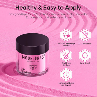 Modelones Dip Powder Nail Kit — 4 Colors Hot Pink, Red, Rose, Glitter Rose; No Lamp Needed