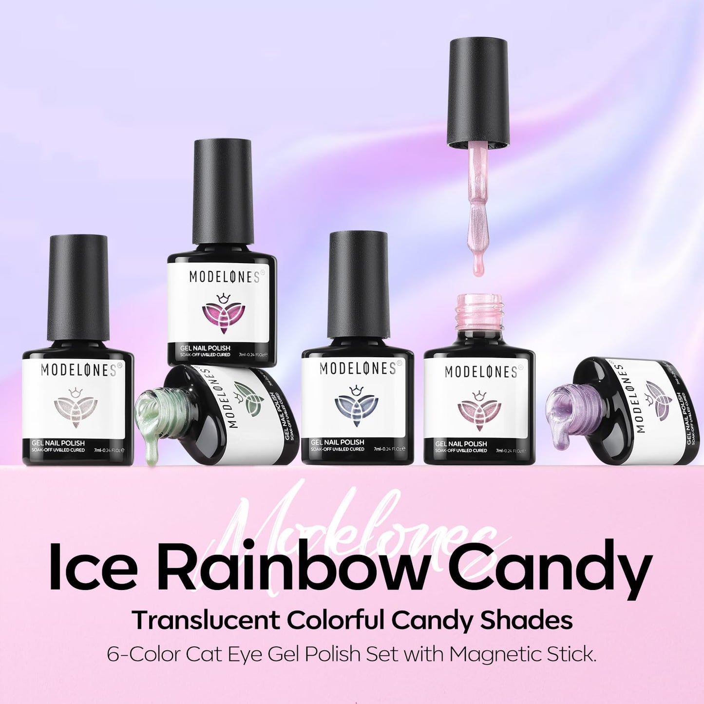 Modelones Cat Eye Gel Nail Polish Set — 6 Colors with Magnet Sparkle