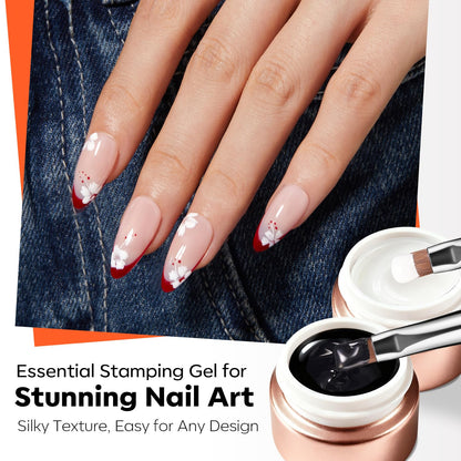 Modelones 16 PCS Gel Nail Stamping Plate Set – French Tip Kit, Chrome Powder, Matte Top Coat
