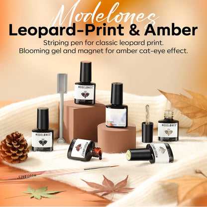 Modelones Gel Nail Polish Set – 6 Colors, Magnet & Liner Pen (Leopard Theme)