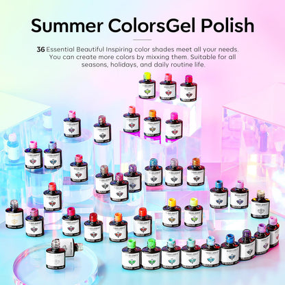 Modelones 40 Pcs Gel Nail Polish Set – 36 Neon Colors + 4 Coats (Base/Top), Soak-Off Gel Manicure