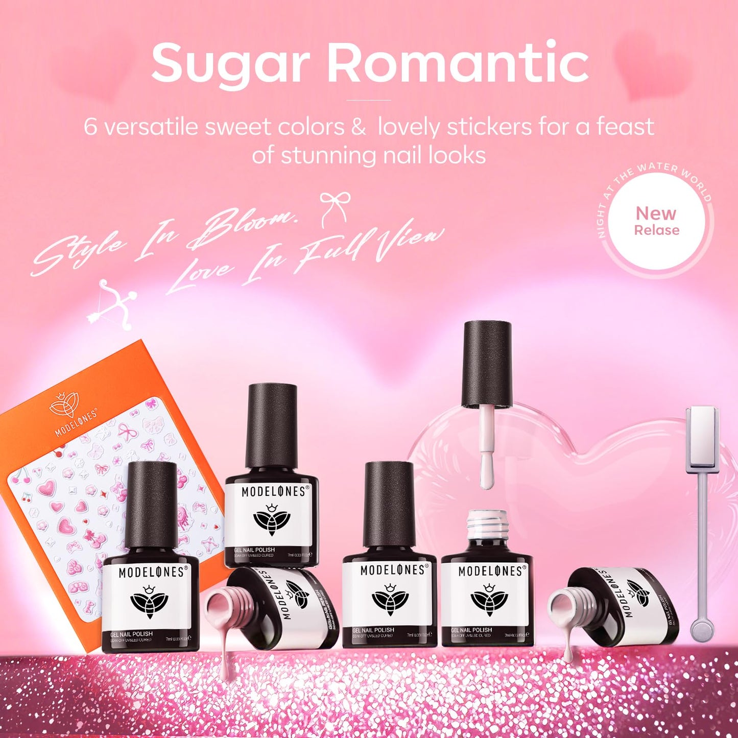 Modelones Gel Nail Polish Set – 6 Pastel Colors, Cat Eye & Pearl Glitter, Gift Kit