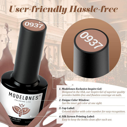 Modelones Gel Nail Polish Set — 12 Winter Neutral Browns with Gold Glitter | 7ml Bottles
