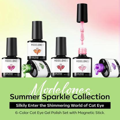 Modelones Cat Eye Gel Nail Polish Set – 6 Colors, 9D Magnetic Glitter, 7ml Each