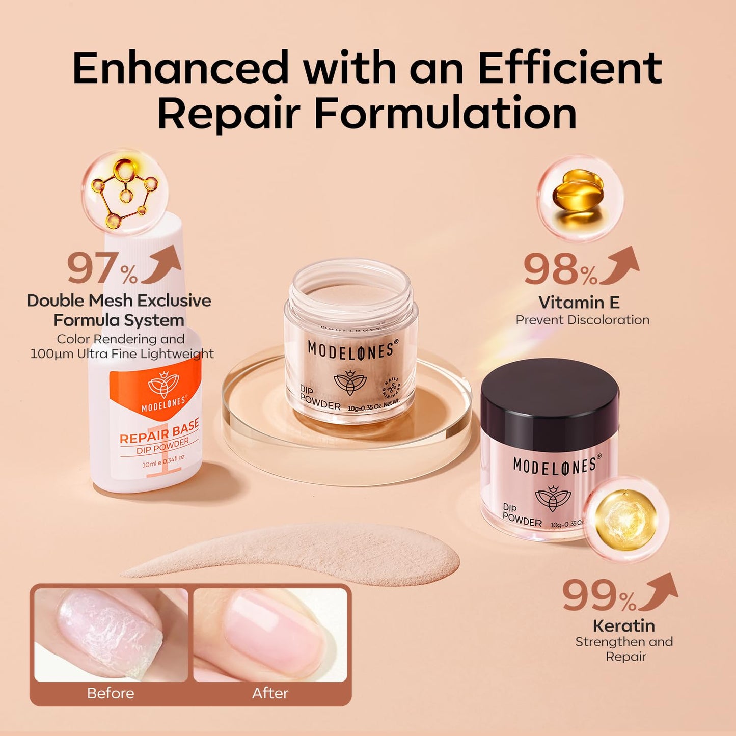 Modelones Nude Dip Powder Nail Kit — 4 Colors, No Lamp Needed, Complete DIY French Nail Starter Set