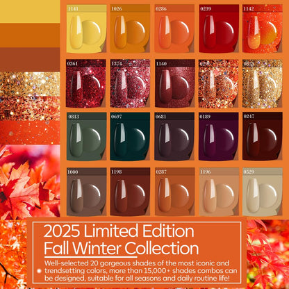 Modelones 20 Colors Gel Nail Polish Kit – Fall/Winter Set with Glitter, Glossy & Matte Top Coats, No-Wipe Base, DIY Manicure at Home