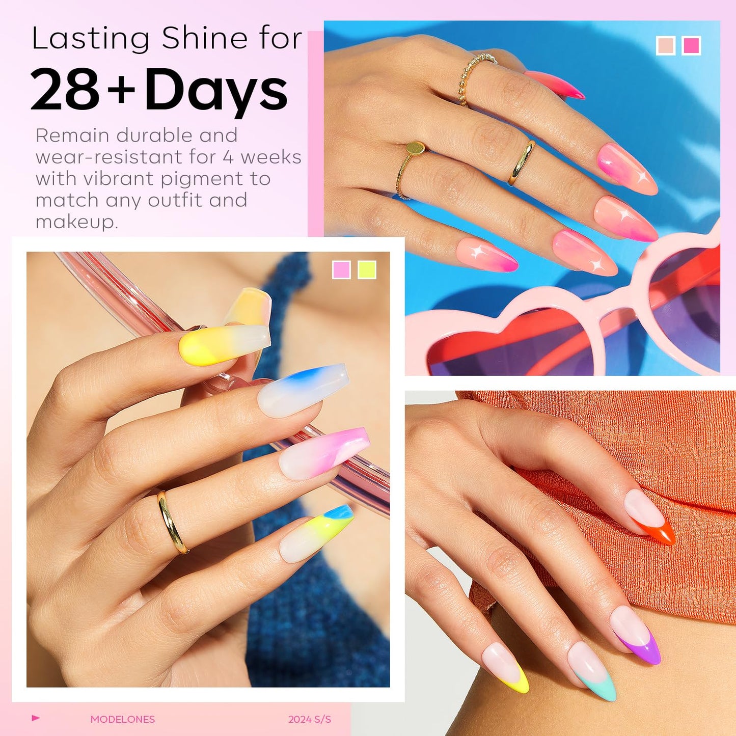 Modelones 32-Piece Gel Nail Polish Set — 28 Colors, No-Wipe Base Coat, Glitter & Matte/Glossy Top Coats, Soak-Off LED Kit