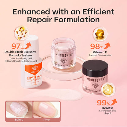 Modelones Dip Powder Nail Kit – 4-Color Nude Pink Glitter Set with Liquid & Tools, No Lamp Needed, DIY Home Manicure