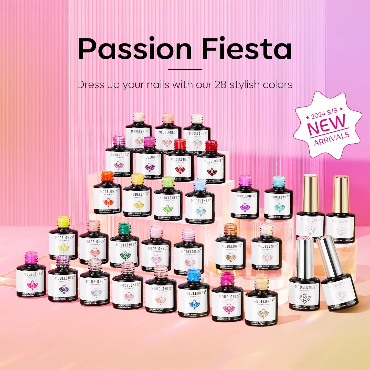 Modelones 32-Piece Gel Nail Polish Set — 28 Colors, No-Wipe Base Coat, Glitter & Matte/Glossy Top Coats, Soak-Off LED Kit