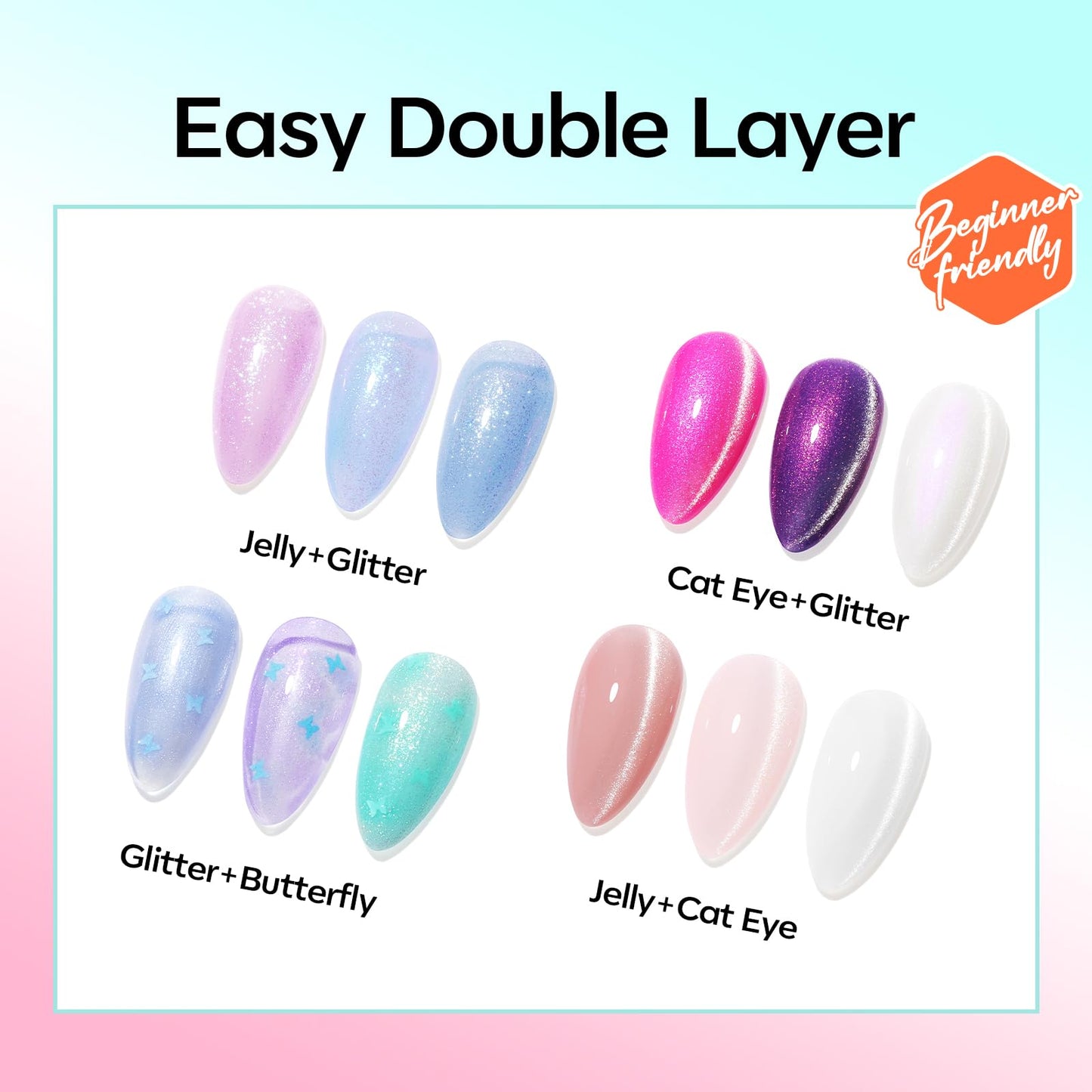 Modelones 32-Color Gel Nail Polish Set with Cat Eye & Magnet – No-Wipe Base & Top Coats
