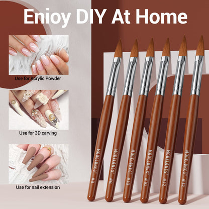 Modelones Kolinsky Acrylic Nail Brush Set – 3 Round Brushes (8/10/12) with Wooden Handle