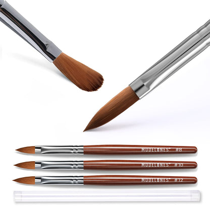 Modelones Kolinsky Acrylic Nail Brush Set – 3 Round Brushes (8/10/12) with Wooden Handle