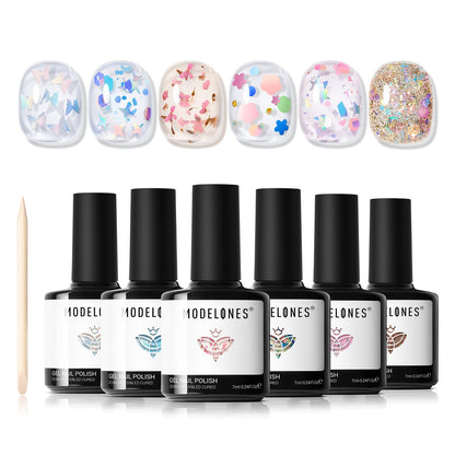 Modelones Gel Nail Polish Set (6 Colors) with Dried Flower Ornaments | Soak-Off LED Gel