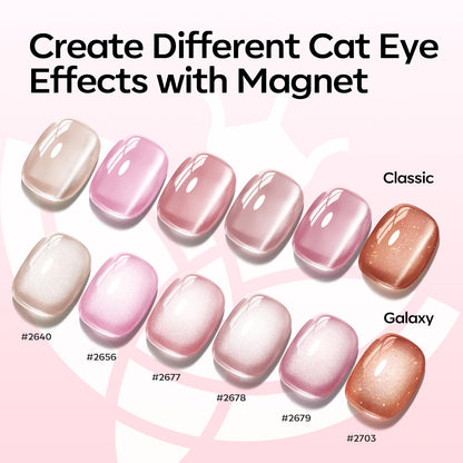 Modelones Cat Eye Gel Nail Polish Kit – 6 Nude Colors with Magnet Sparkle | Soak-Off LED Gel (Galaxy Series)