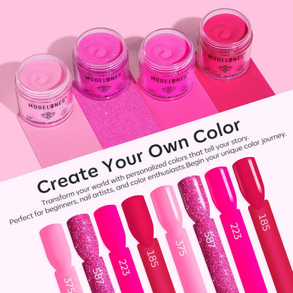 Modelones Dip Powder Nail Kit — 4 Colors Hot Pink, Red, Rose, Glitter Rose; No Lamp Needed