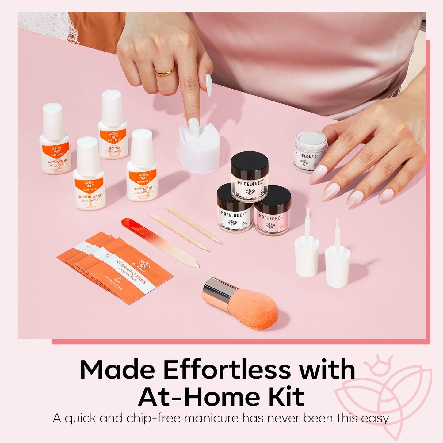 Modelones Dip Powder Nail Kit – 4 Colors + Liquid Set, No Lamp Needed, DIY French Manicure