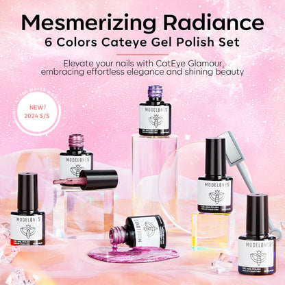 Modelones Holographic Cat Eye Gel Nail Polish Kit – 6-Color Rainbow Galaxy Set with Magnet