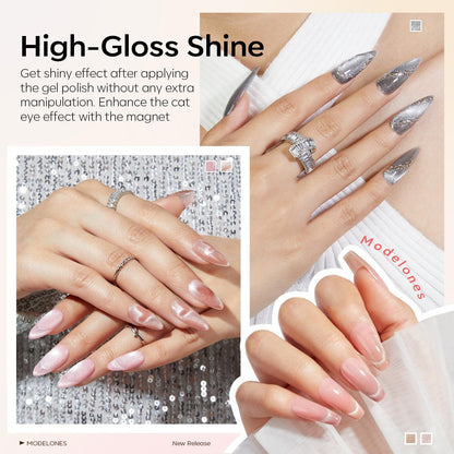 Modelones Cat Eye Gel Nail Polish Set — Holographic Glitter, 6 Colors + Magnet
