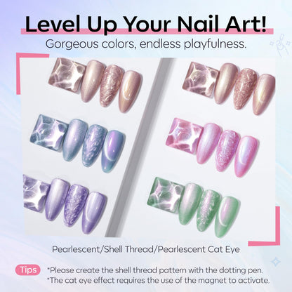 Modelones Cat Eye Gel Nail Polish Set — 6 Iridescent Mermaid Colors with Magnetic Nail Art