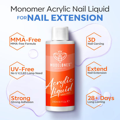 Modelones 8 oz Monomer Liquid – MMA-Free, Non-Yellowing Acrylic Nail Liquid (240ml)