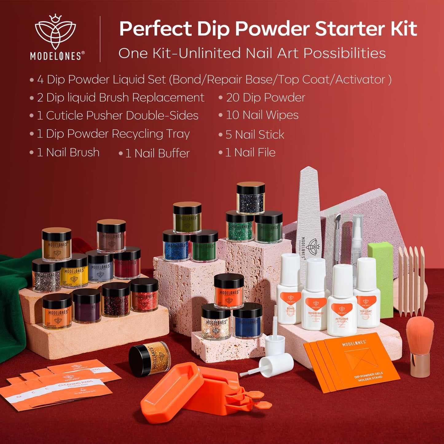 Modelones Christmas Dip Powder Nail Kit – 20 Colors, No Lamp, Starter Set