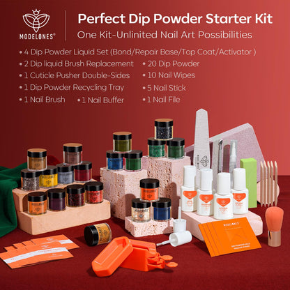 Modelones Christmas Dip Powder Nail Kit – 20 Colors, No Lamp, Starter Set