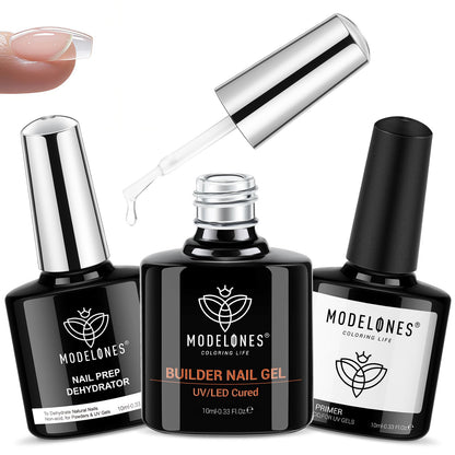 Modelones Nail Dehydrator, Primer & Builder Gel Kit – 3Pcs for Stronger, Lasting Nail Enhancements