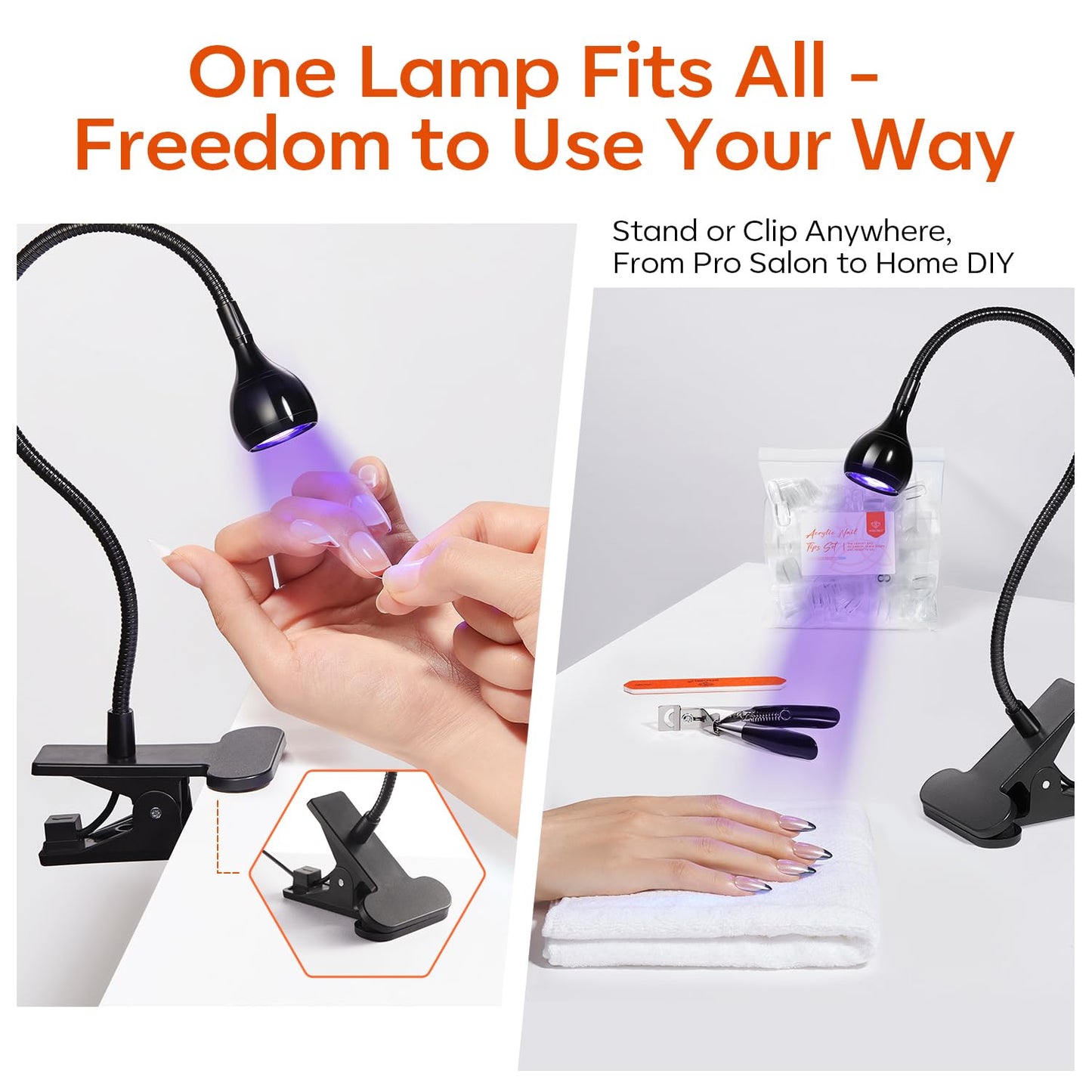 Modelones X Nail Gel Kit Almond: 510 Tips, Gooseneck LED Lamp, 10-in-1 Glue & Dehydrator
