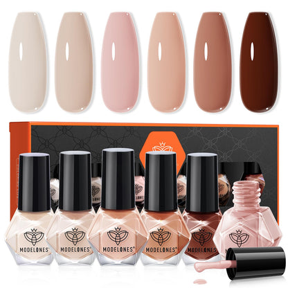 modelones Nail Polish Set – 6 Nude Tones, Quick-Dry Mini Polishes for Home Manicure