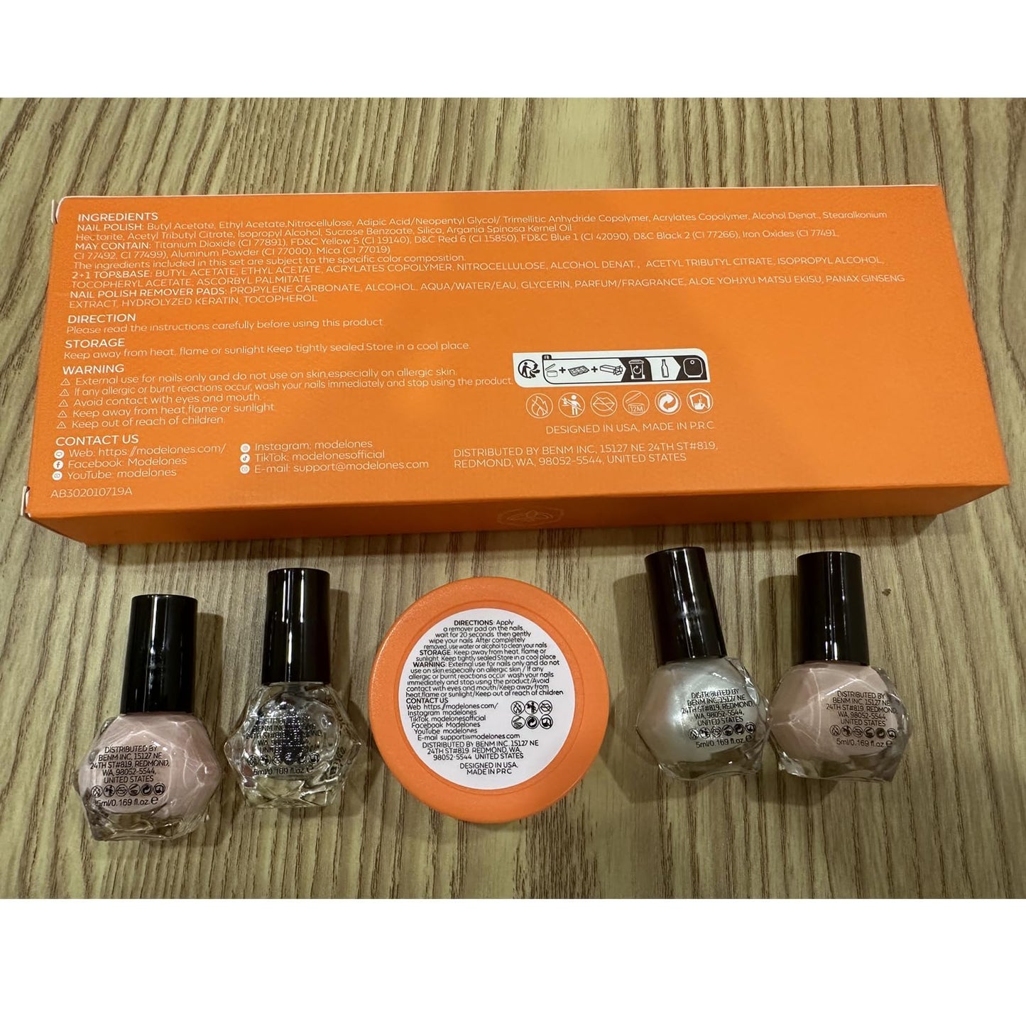 Modelones Nail Polish Set – 42 Pcs with Remover Pads, Base & Top Coat, 3-Color Nude & Glitter Kit