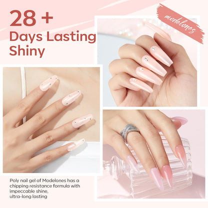 Modelones Poly Gel Nail Kit – 6 Colors + 8W Lamp for DIY Gel Nails at Home