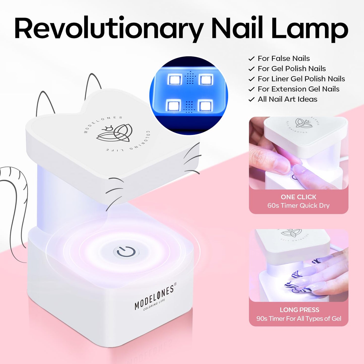 Modelones X Nail Gel Kit: 510 Short Oval Tips, 9-in-1 Glue, UV/LED Lamp